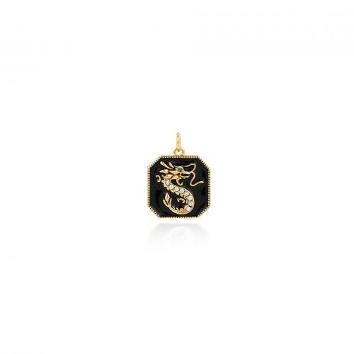 Enamel Brass Pendants, 18K gold plated, fashion jewelry & DIY & micro pave cubic zirconia, black 