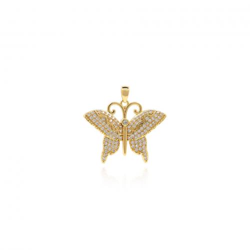 Cubic Zirconia Micro Pave Brass Pendant, Butterfly, 18K gold plated, fashion jewelry & DIY & micro pave cubic zirconia 