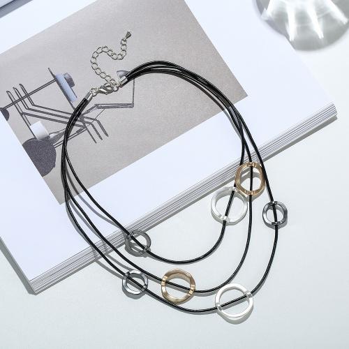 PU -Schnur-Halskette, Zinklegierung, mit Lederband, mit Verlängerungskettchen von 7.5cm, Modeschmuck & für Frau, Länge:ca. 45 cm, verkauft von PC[