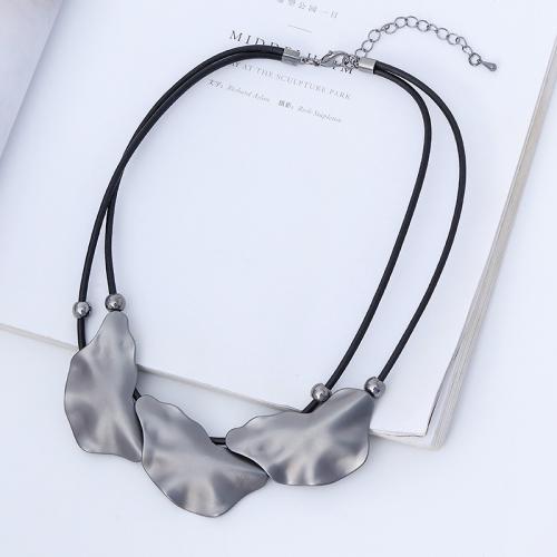 PU Leather Cord Necklace, Zinc Alloy, with leather cord, gun black plated, Double Layer & fashion jewelry & for woman Approx 45 cm [