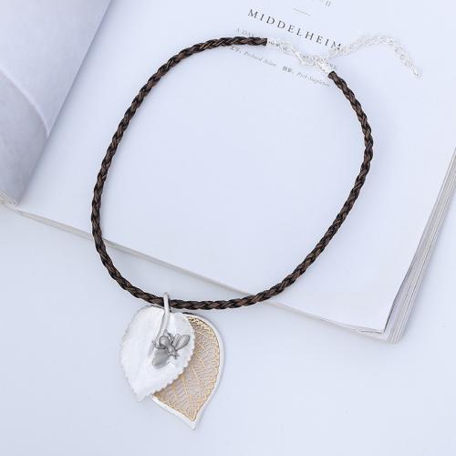 PU Leather Cord Necklace, Zinc Alloy, with leather cord, Leaf, fashion jewelry & for woman Approx 45 cm [