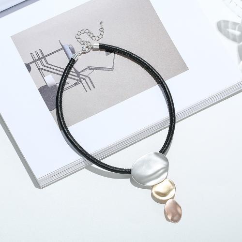 PU шнур ожерелье, цинковый сплав, с кожаный шнур, с 7.5cm наполнитель цепи, ювелирные изделия моды & Женский, длина:Приблизительно 46 см, продается PC