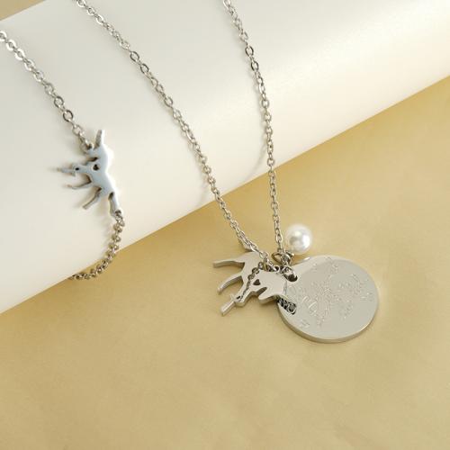 Fashion Stainless Steel Jewelry Sets, 304 Stainless Steel, Unicorn, fashion jewelry & for woman, original color 