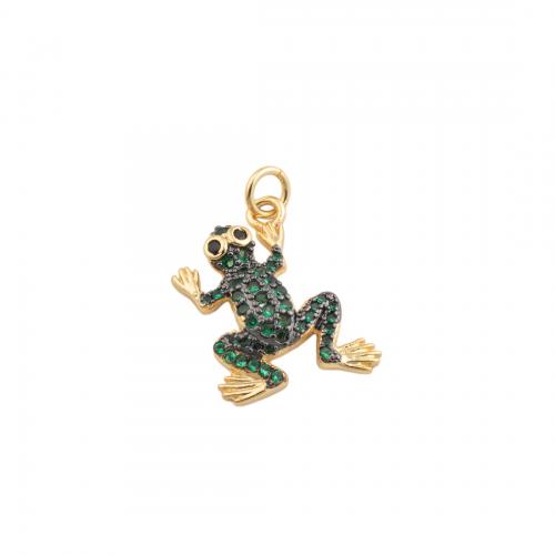 Cubic Zirconia Micro Pave Brass Pendant, Frog, fashion jewelry & Unisex & micro pave cubic zirconia, golden 