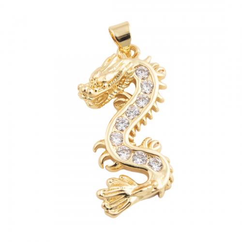 Cubic Zirconia Micro Pave Brass Pendant, Dragon, fashion jewelry & Unisex & micro pave cubic zirconia, golden 