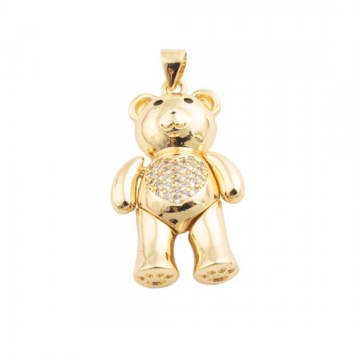 Cubic Zirconia Micro Pave Brass Pendant, Bear, fashion jewelry & Unisex & micro pave cubic zirconia, golden 