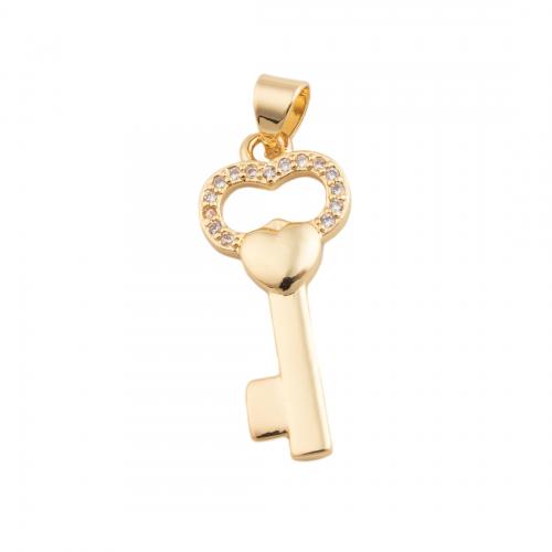 Cubic Zirconia Micro Pave Brass Pendant, fashion jewelry & DIY & micro pave cubic zirconia, golden 