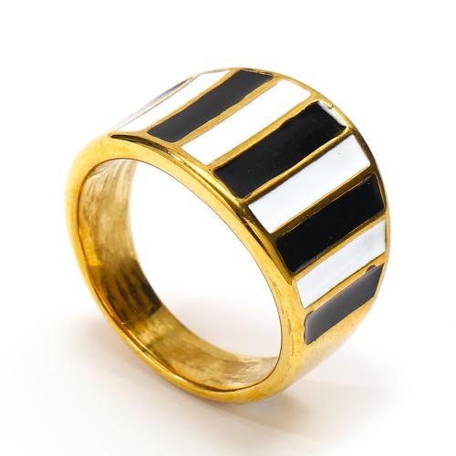 Титан Сталь палец кольцо, титан, разный размер для выбора & Женский & эмаль, Золотой, продается PC