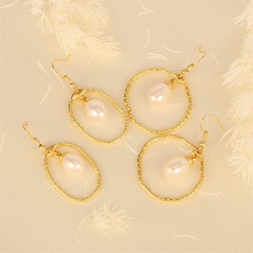 Freshwater Pearl Brass Earring, with Freshwater Pearl, gold color plated & for woman 