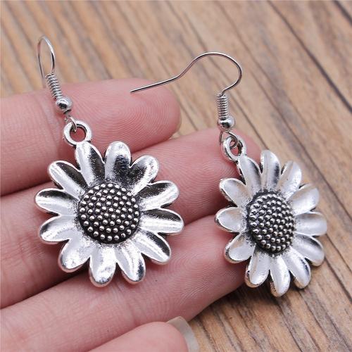 Zinc Alloy Drop Earring, Sunflower, plated, fashion jewelry, silver color 