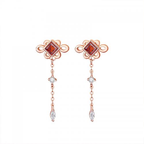 Cubic Zirconia Micro Pave Sterling Silver Earring, 925 Sterling Silver, plated, micro pave cubic zirconia & for woman, rose gold color, Chinese knot tassel length 35mm 