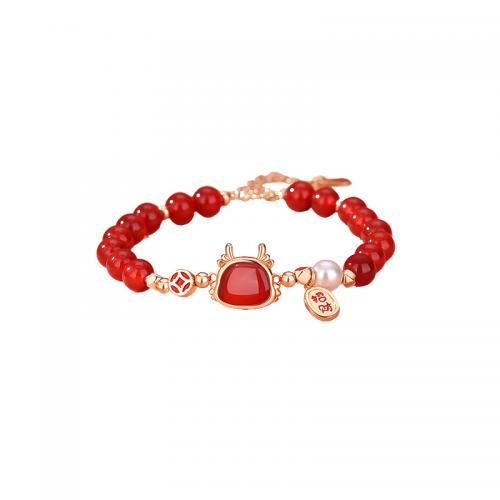 Sterling Silver Bracelets, 925 Sterling Silver, with Hetian Jade & Red Agate & Plastic Pearl, with 4CM extender chain, plated & for woman & enamel Approx 16 cm 