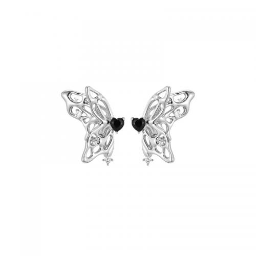 Zinc Alloy Stud Earring, Butterfly, plated & micro pave cubic zirconia & for woman, earring length 25-32mm 