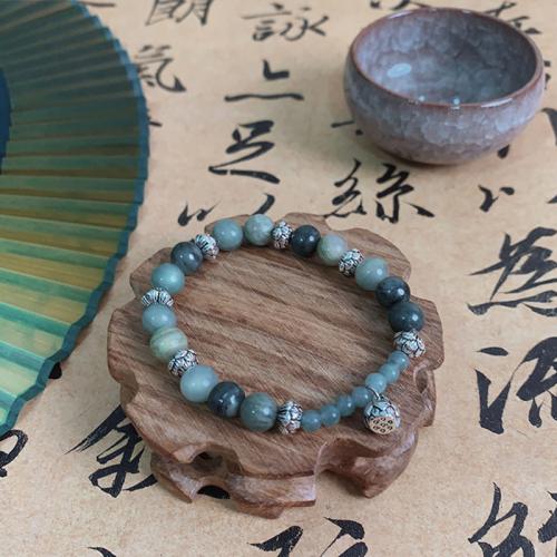 Zinc Alloy Bracelet, with Natural Stone, folk style & for woman Approx 5.9-8.7 Inch 