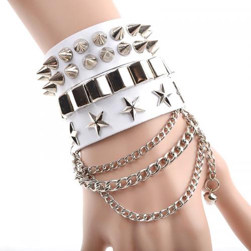 Cowhide Bracelet, with Zinc Alloy, multilayer & with rivet stud & for man, white Approx 6.7-8 Inch [