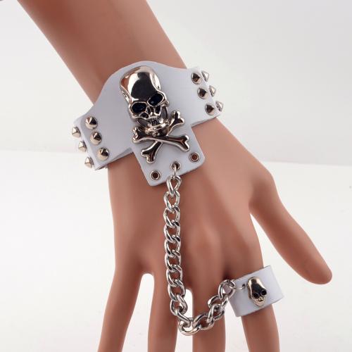 PU Leather Bracelet, with Zinc Alloy, Skull, with rivet stud & punk style & for man Approx 6.9-7.9 Inch 