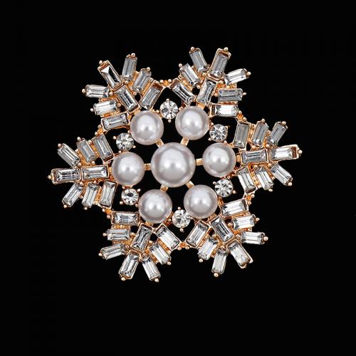 Zinc Alloy Brooch Finding, with Plastic Pearl, Snowflake, plated, DIY & with rhinestone [