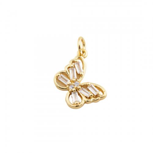Cubic Zirconia Micro Pave Brass Pendant, Butterfly, fashion jewelry & micro pave cubic zirconia & for woman, golden 