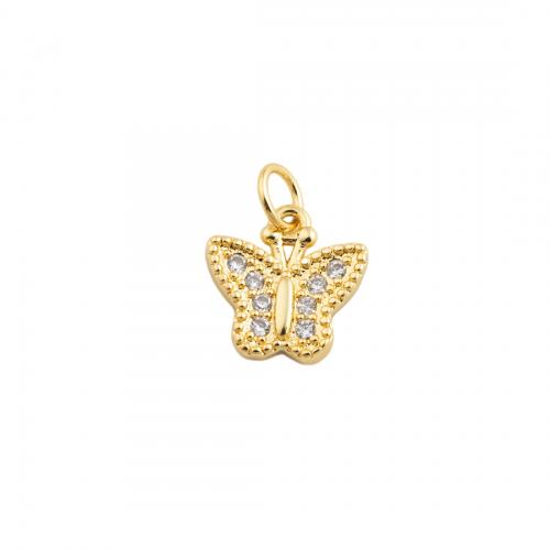 Cubic Zirconia Micro Pave Brass Pendant, Butterfly, fashion jewelry & micro pave cubic zirconia & for woman, golden 