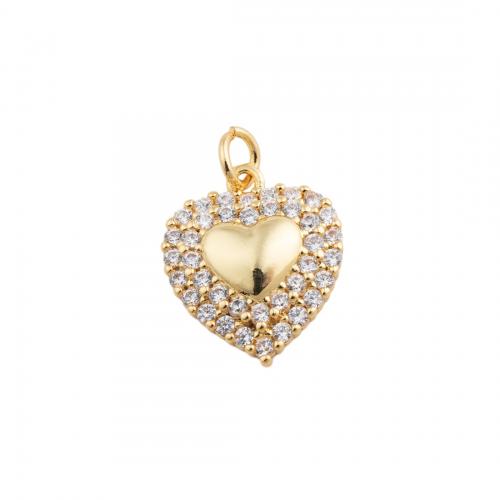 Cubic Zirconia Micro Pave Brass Pendant, Heart, fashion jewelry & Unisex & micro pave cubic zirconia, golden 