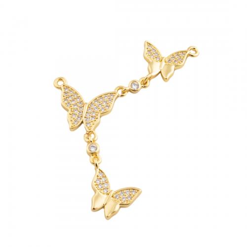 Cubic Zirconia Micro Pave Brass Pendant, Butterfly, micro pave cubic zirconia & for woman & double-hole, golden 