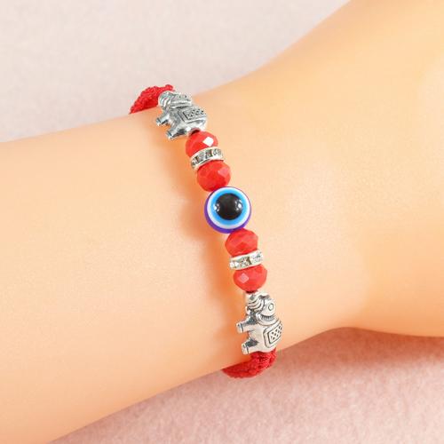 Evil Eye Jewelry Bracelet, Knot Cord, with Resin & Zinc Alloy, Elephant, silver color plated, fashion jewelry & Unisex & adjustable Approx 14-28 cm 