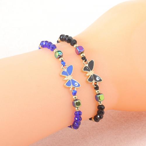 Evil Eye Jewelry Bracelet, Knot Cord, with Resin & Zinc Alloy, Butterfly, gold color plated, fashion jewelry & adjustable & for woman & enamel Approx 9-28 cm 