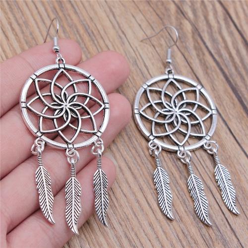 Zinc Alloy Drop Earring, Dream Catcher, plated, fashion jewelry, silver color 