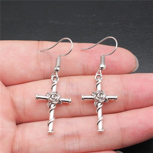 Zinc Alloy Drop Earring, Cross, plated, fashion jewelry, silver color 