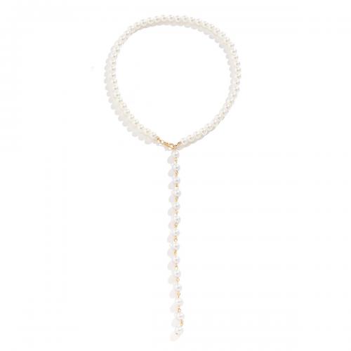 Collar de perlas de plástico, Perlas plásticas, con aleación de zinc, chapado, Joyería & para mujer, más colores para la opción, longitud:aproximado 40 cm, Vendido por UD