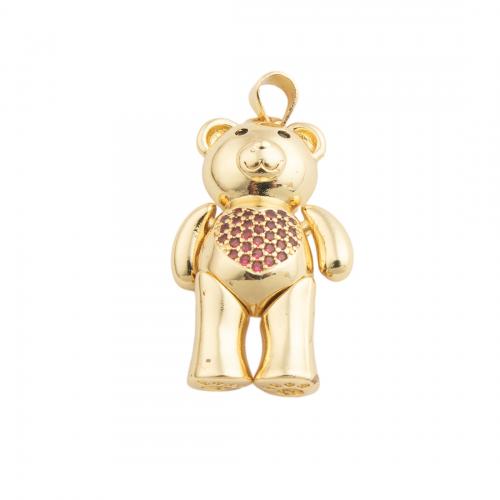 Cubic Zirconia Micro Pave Brass Pendant, Bear, fashion jewelry & Unisex & micro pave cubic zirconia, golden 
