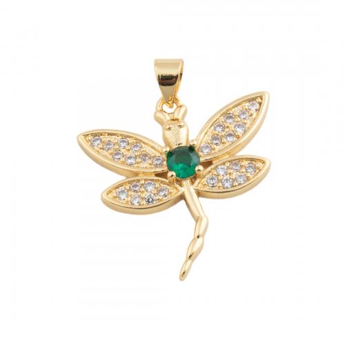 Cubic Zirconia Micro Pave Brass Pendant, Dragonfly, fashion jewelry & Unisex & micro pave cubic zirconia, golden 