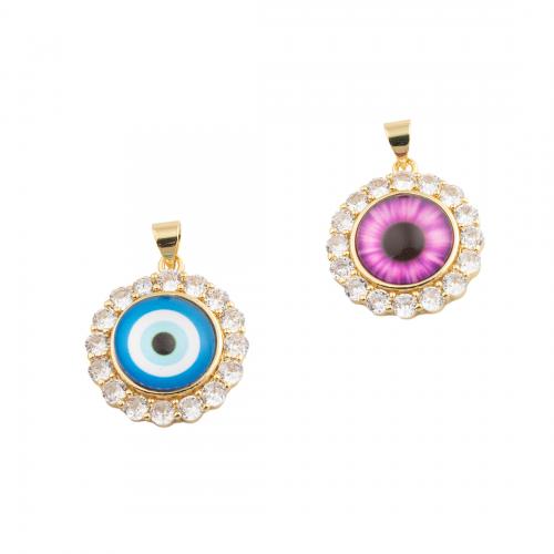 Fashion Evil Eye Pendant, Brass, fashion jewelry & Unisex & micro pave cubic zirconia, golden 