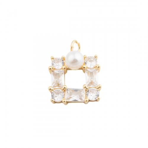 Cubic Zirconia Micro Pave Brass Pendant, with Plastic Pearl, fashion jewelry & Unisex & micro pave cubic zirconia, golden 