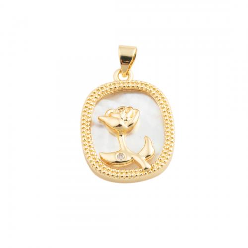 Cubic Zirconia Micro Pave Brass Pendant, with Shell, fashion jewelry & micro pave cubic zirconia & for woman, golden 