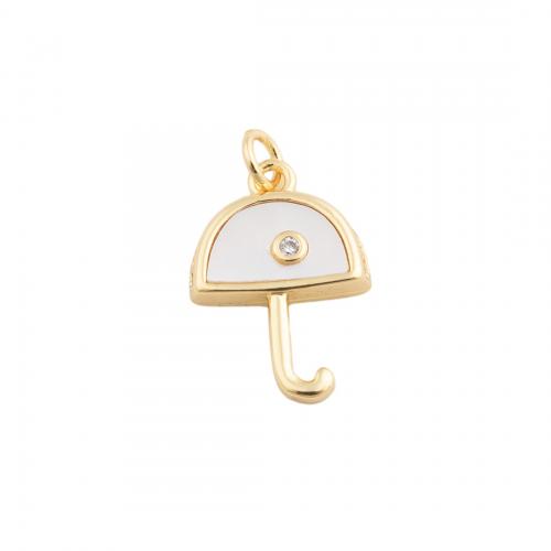 Cubic Zirconia Micro Pave Brass Pendant, with Shell, Umbrella, fashion jewelry & Unisex & micro pave cubic zirconia, golden 