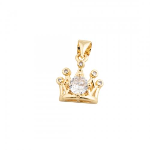 Cubic Zirconia Micro Pave Brass Pendant, Crown, fashion jewelry & Unisex & micro pave cubic zirconia, golden 