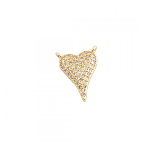 Cubic Zirconia Micro Pave Brass Pendant, Heart, Unisex & micro pave cubic zirconia & double-hole, golden 