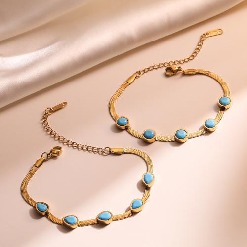 Titanium Steel Bracelet & Bangle, with turquoise, with 5CM extender chain, gold color plated & for woman cm 