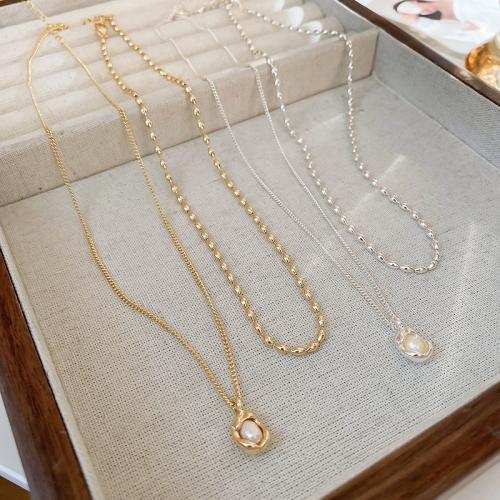 Plastic Pearl Necklace, Brass, with Plastic Pearl, with 5cm extender chain, Double Layer & fashion jewelry & for woman Approx 38.9 cm 
