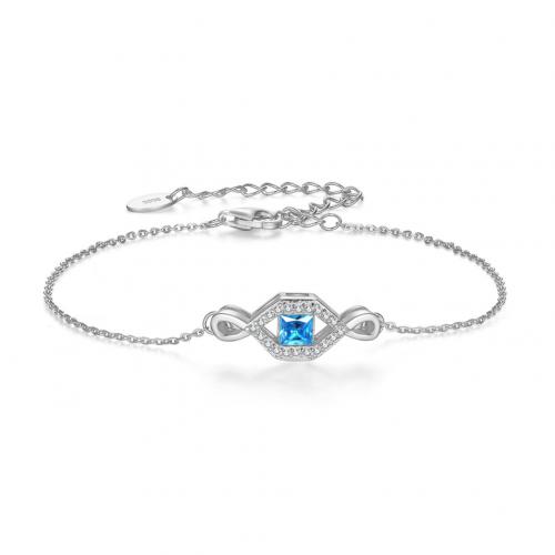 Cubic Zirconia Micro Pave Sterling Silver Bracelet, 925 Sterling Silver, with 5CM extender chain, plated, micro pave cubic zirconia & for woman Approx 16.5 cm 