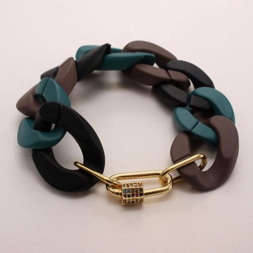 Acrylic Bracelets, Brass, with Acrylic, fashion jewelry & micro pave cubic zirconia & for woman Approx 19 cm 