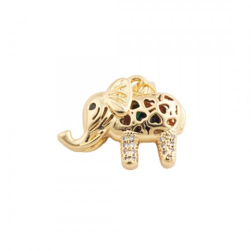 Cubic Zirconia Micro Pave Brass Pendant, Elephant, fashion jewelry & Unisex & micro pave cubic zirconia, golden 