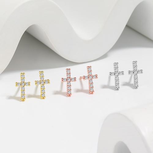 Cubic Zirconia Micro Pave Brass Earring, Cross, fashion jewelry & micro pave cubic zirconia & for woman 