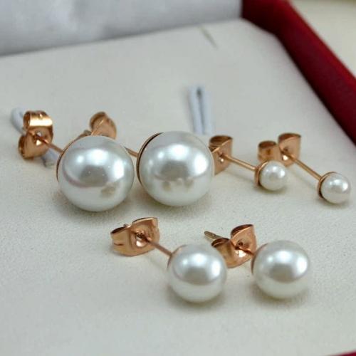 Stainless Steel Stud Earring, 316 Stainless Steel, with Plastic Pearl, 18K rose gold plated, fashion jewelry & for woman, rose gold color 