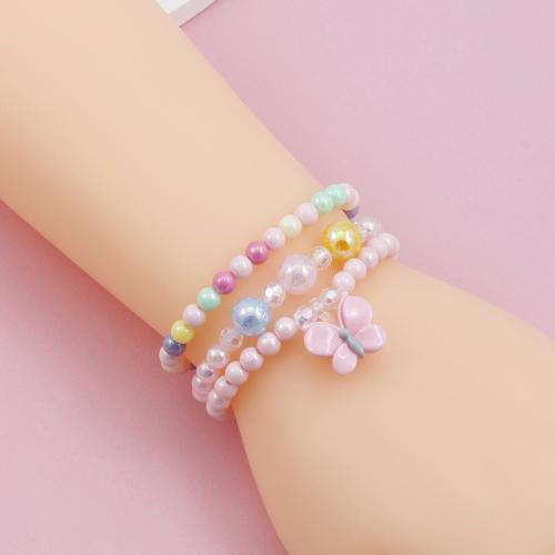 Children Bracelets, Plastic, Butterfly, handmade, three pieces & for children, multi-colored 