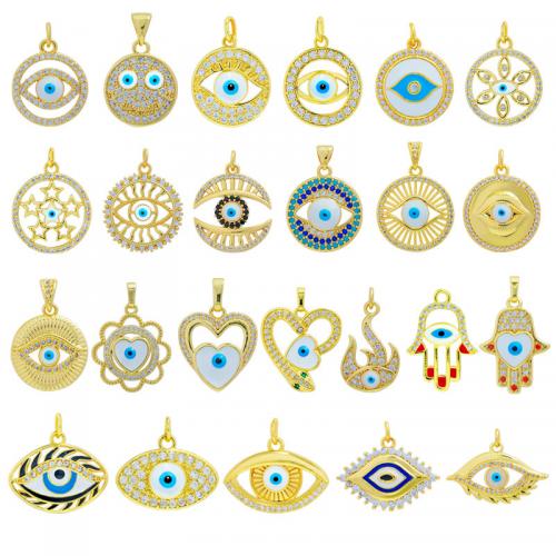 Fashion Evil Eye Pendant, Brass, with enamel, 18K gold plated, DIY & micro pave cubic zirconia 