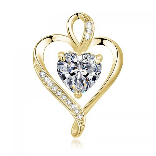 Cubic Zirconia Micro Pave Sterling Silver Pendant, 925 Sterling Silver, Heart, plated, DIY & micro pave cubic zirconia [