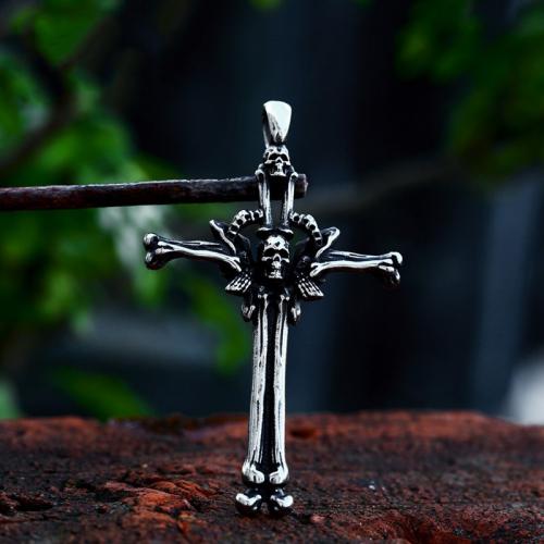 Stainless Steel Cross Pendants, 304 Stainless Steel, Skull Cross, polished, vintage & DIY, original color [