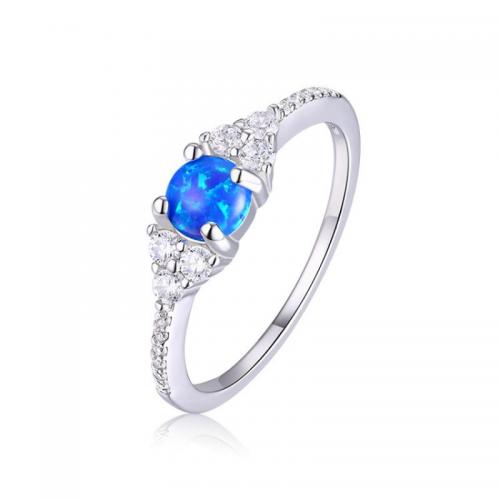 Cubic Zirconia Micro Pave Sterling Silver Finger Ring, 925 Sterling Silver, with Opal, plated, fashion jewelry & micro pave cubic zirconia & for woman 